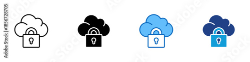 Cloud Security Multiple Style Icon Design Vector - Cloud based security system ensuring safe storage and protected online data access