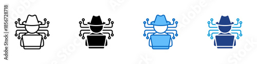 Cyber Criminal Multiple Style Icon Design Vector - Representation of cybercrime activity involving hacking, digital intrusion, and illegal system access