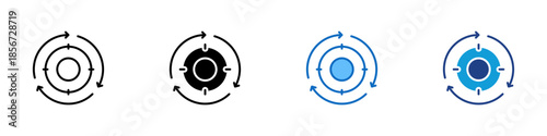 Cycle Process Multiple Style Icon Design Vector - Circular arrows indicating continuous process, iteration, and operational cycles