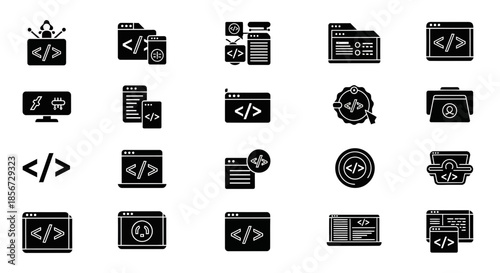 Modern programming icon collection for software development and coding projects, great for websites, applications, and tech startups, scalable vector origin