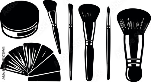 Makeup Brushes and Cosmetic Accessories Vector Black Silhouette Set for Beauty and Fashion Design