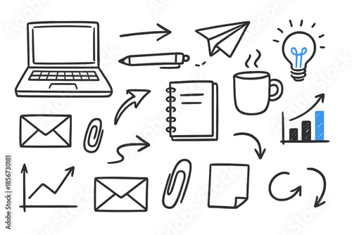 Business and Ideas Icons with Blue Glow