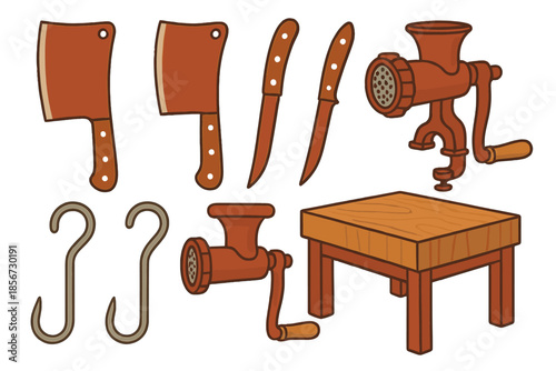 Butcher Tools and Equipment on a Textured Background