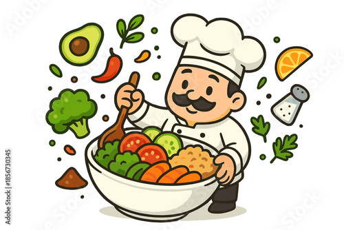 Cartoon Chef Preparing a Healthy Salad