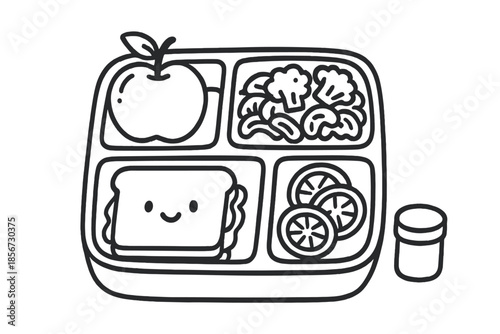 Cute Bento Box Lunch with Apple, Broccoli, Sandwich, and Citrus Slices
