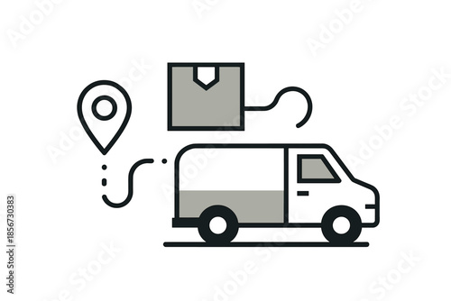Delivery van with package and location pin icon