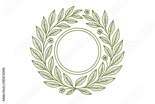 Laurel Wreath with Flowers on Green Background
