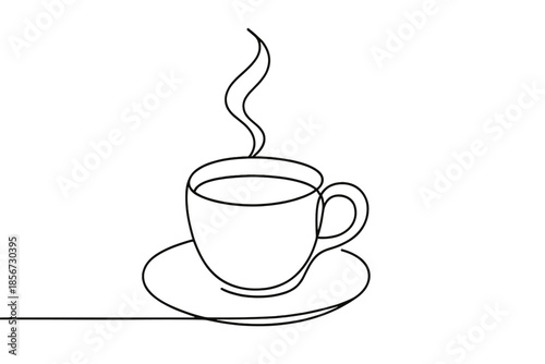 Continuous line drawing of a steaming cup of coffee