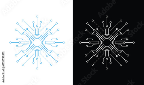 Digital Circuit Network Vector Design on Light and Dark Background