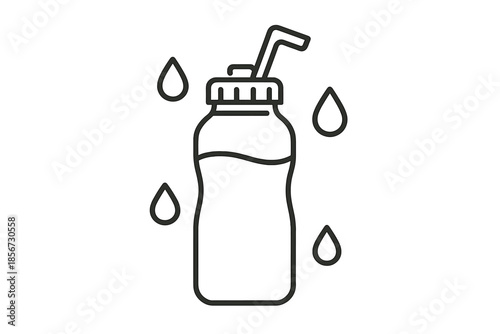 Water bottle with straw and water drops icon