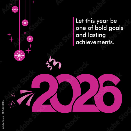 Happy New Year 2026 Creative Greeting Design with Bold Pink Numbers