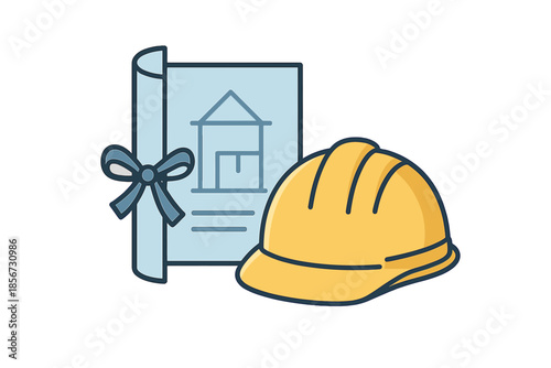 Construction Blueprint and Hard Hat Icon