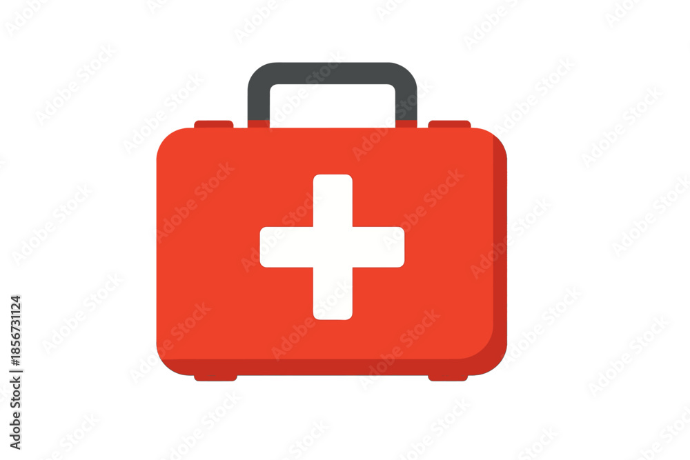 Fototapeta premium Red medical kit with white cross emblem