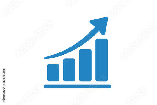 Blue glowing bar chart with upward arrow on grey background