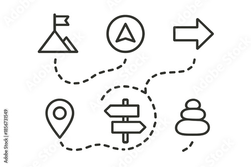 Journey path with icons representing start, direction, decision, and destination