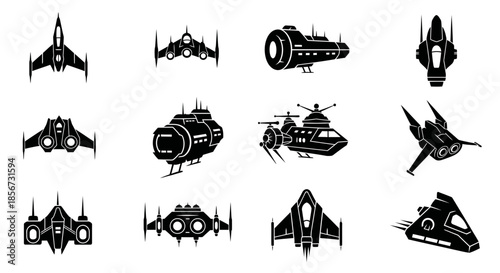 Dynamic collection of futuristic spacecraft icons ready for your next sci-fi project, game, or design concept