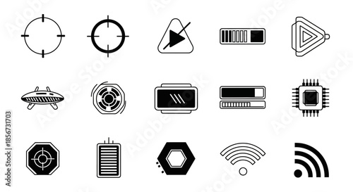 Modern technology icons showcase innovation, connectivity, progress, and futuristic concepts for digital projects and presentations
