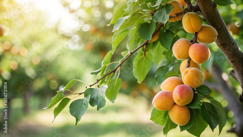 Tableau sur toile Apricot tree branch full of fruit in the garden on a sunny day