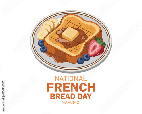 National French Bread Day poster vector illustration. French Bread with butter, syrup and fruit icon vector. Template for background, banner, card. November 28 every year. Important day