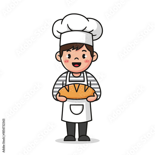 Cartoon Chef Holding Freshly Baked Bread.