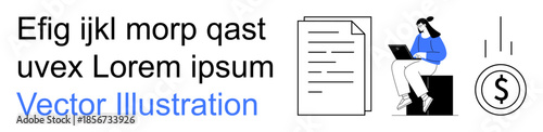Business processes, work productivity, finances, online jobs, income generation, professional writing. A person typing on a laptop, documents and a dollar sign. Business and work productivity