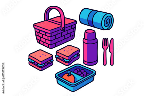 Picnic Items with Neon Glow
