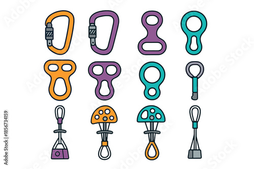 Collection of climbing gear icons on a gradient background