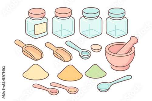 Herbalist and apothecary tools with powders