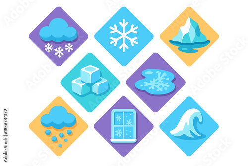 Winter weather and ice icons on a gradient background