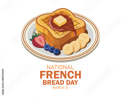 National French Bread Day poster vector illustration. French Bread with butter, syrup and fruit icon vector. Template for background, banner, card. November 28 every year. Important day