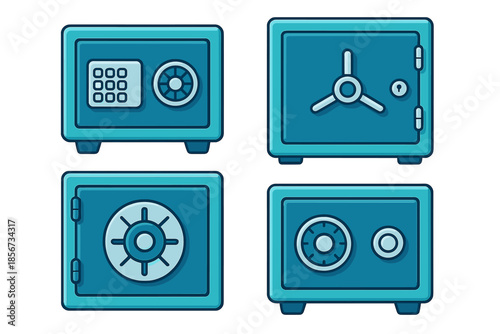 Four different safes displayed in a grid pattern