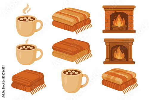 Cozy Winter Scene with Hot Chocolate and Fireplace