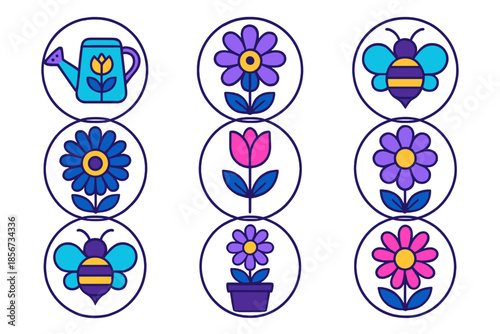 Spring themed icons with neon glow effect