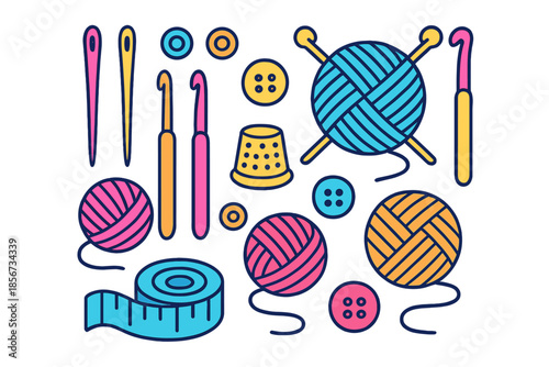 Colorful Sewing and Crochet Supplies Flat Design