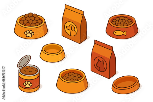 Isometric Pet Food and Bowls
