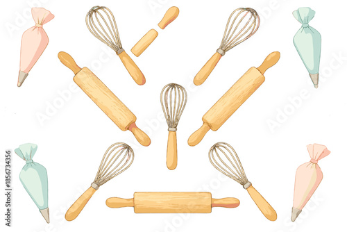 Baking Utensils Arranged on a Textured Background