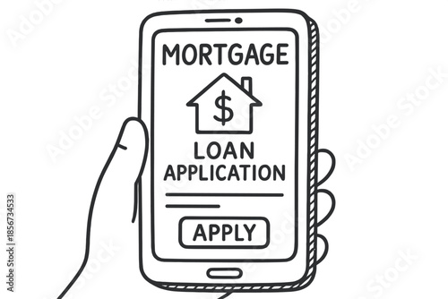 Hand holding smartphone with mortgage loan application on screen