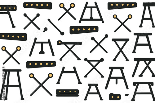 Abstract pattern of black objects with glowing yellow dots against a dark background