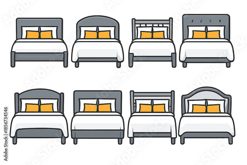 Collection of cartoon bed designs with orange pillows