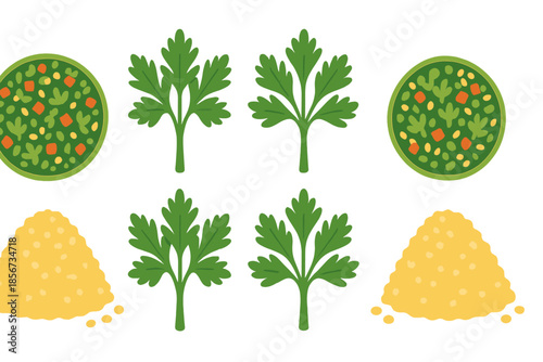 Fresh ingredients arranged on a green background