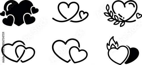 Romantic heart icons set with love symbols and decorative elements for relationship and affection designs