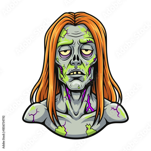 Zombie Portrait with Long Red Hair Vector Illustration - Undead Creature Character Design for Halloween and Horror Concepts