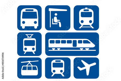 Collection of Transportation Icons on a Blue Background