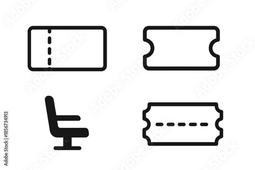 Cinema icons with tickets and chair