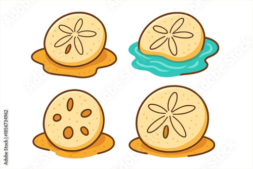 Four Sand Dollars on a Beach Background