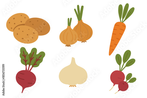 Assortment of colorful cartoon vegetables glowing on a blurred background