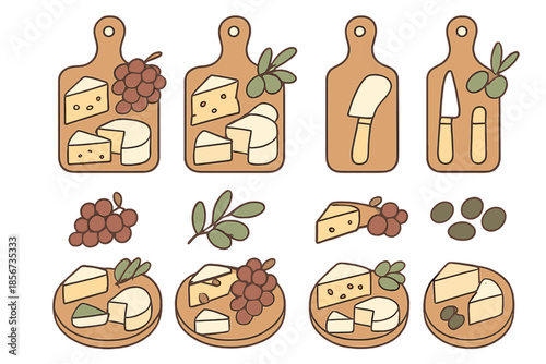 Cheese and Fruit Platter Vector Graphics