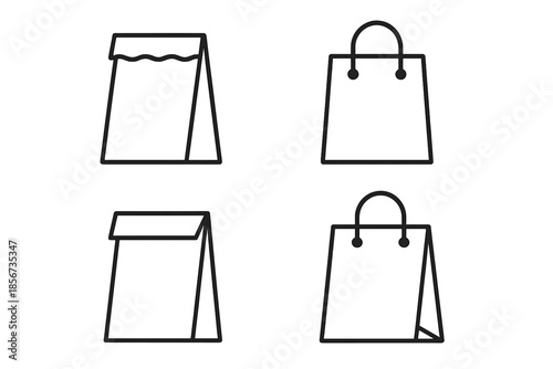 Four shopping bag outlines on a dark gray gradient background