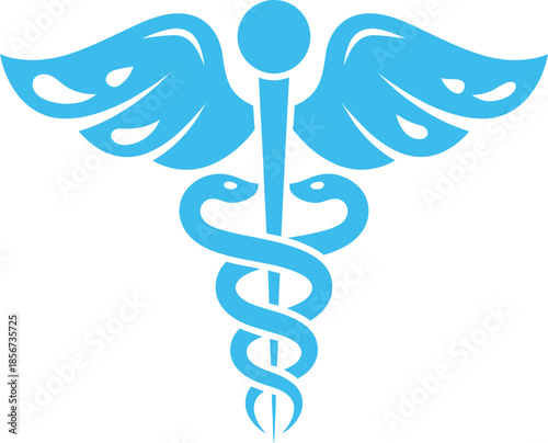 Green medical caduceus symbol with wings