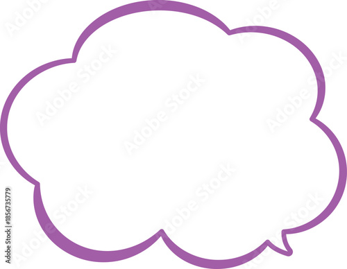 雲の形のふきだし。紫色で使いやすい。ふわふわもこもこしている、広いテキストスペース。